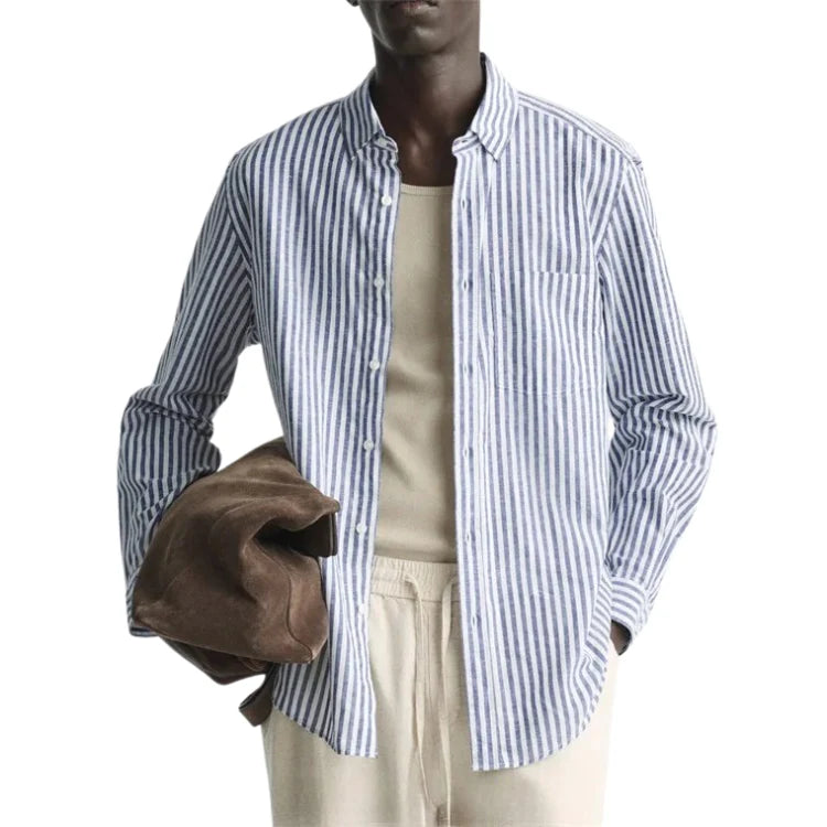 Camisa de Linho Masculina Romenzi Listrada RZ801