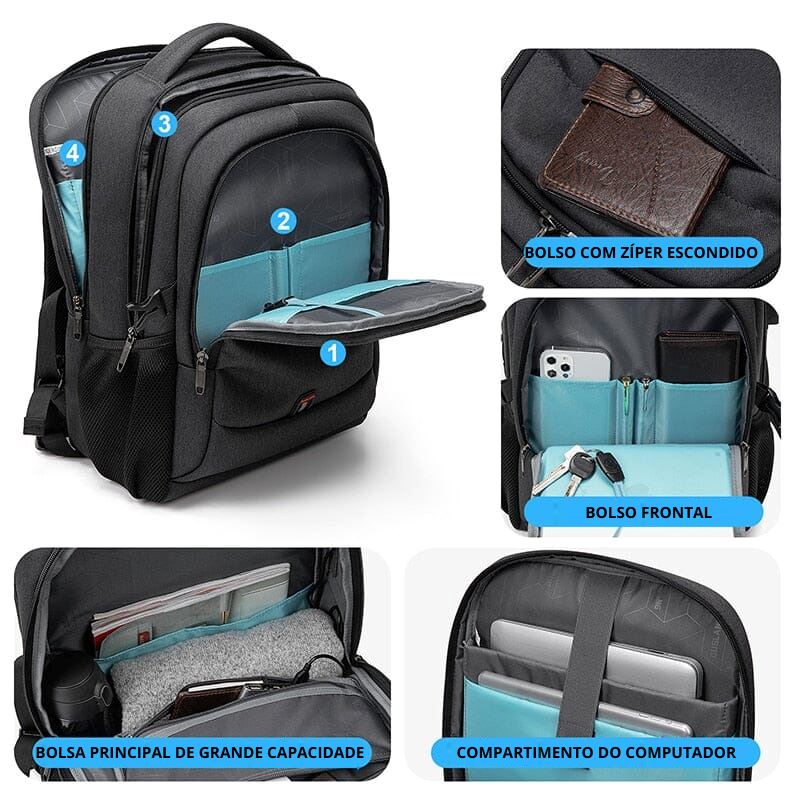 Mochila Executiva Michigan Romenzi RZ966 - Notebook 17', Impermeável e Porta USB