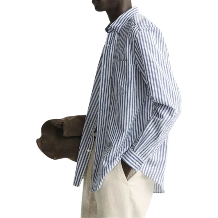 Camisa de Linho Masculina Romenzi Listrada RZ801